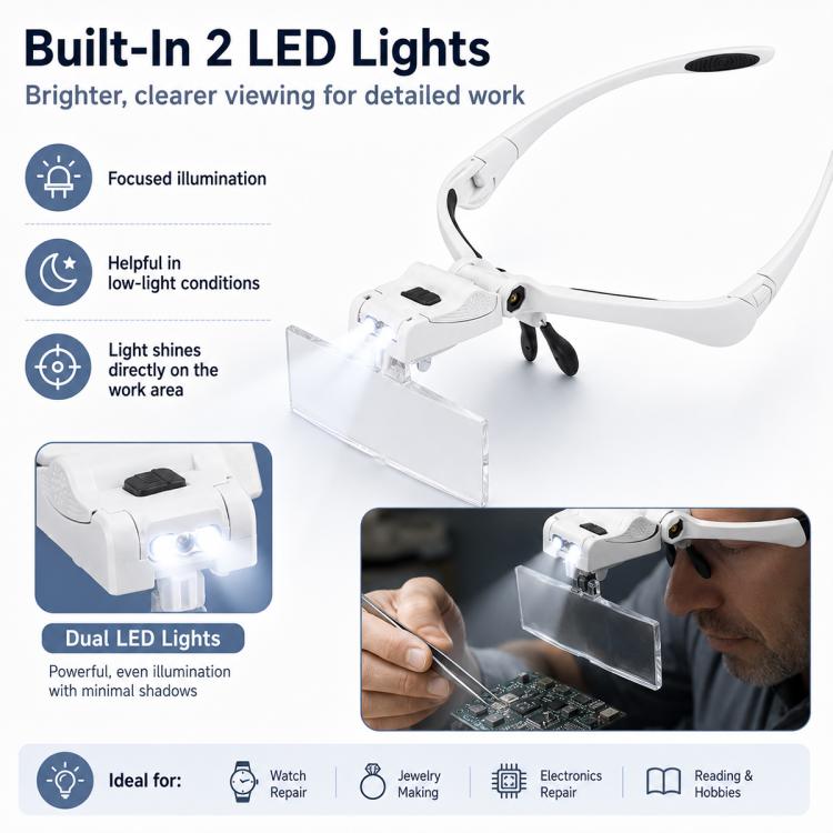 Lente d'ingrandimento con archetto e lenti intercambiabili, modello 9892BP, con luce LED, dotata di luce LED., 9892BP
