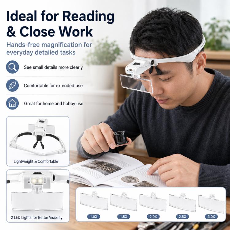 Lente d'ingrandimento con archetto e lenti intercambiabili, modello 9892BP, con luce LED, dotata di luce LED., 9892BP