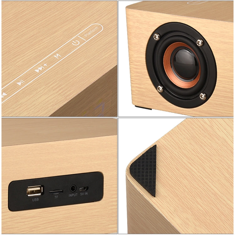 Q5A Multifunzionale Touch Clock Display in legno Altoparlante Bluetooth con ricarica wireless, supporto TF Card e disco U e AUX da 3,5 mm, Q5A