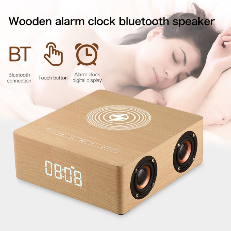 Q5A Multifunzionale Touch Clock Display in legno Altoparlante Bluetooth con ricarica wireless, supporto TF Card e disco U e AUX da 3,5 mm, Q5A