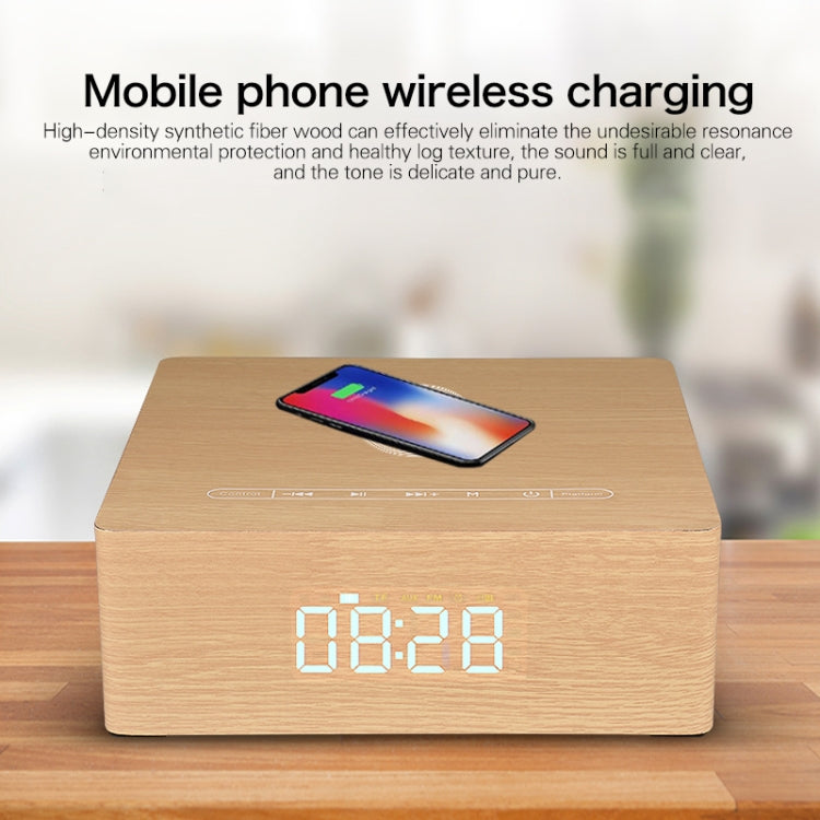 Q5A Multifunzionale Touch Clock Display in legno Altoparlante Bluetooth con ricarica wireless, supporto TF Card e disco U e AUX da 3,5 mm, Q5A