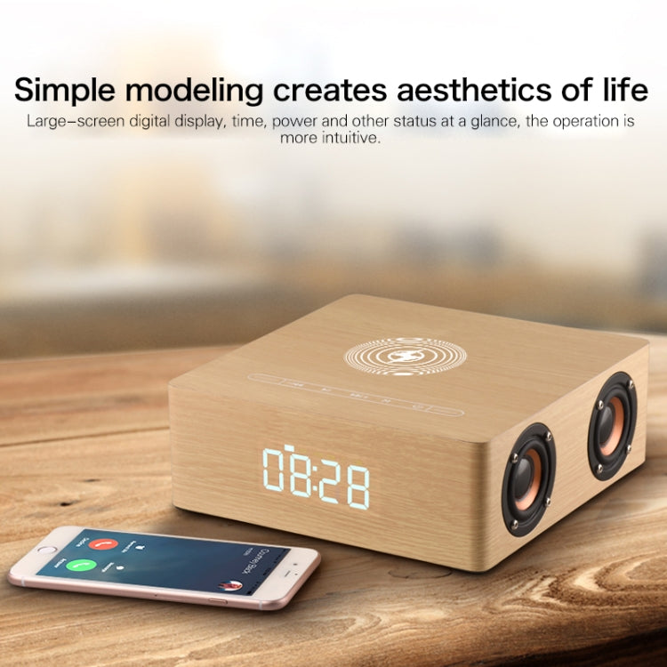 Q5A Multifunzionale Touch Clock Display in legno Altoparlante Bluetooth con ricarica wireless, supporto TF Card e disco U e AUX da 3,5 mm, Q5A