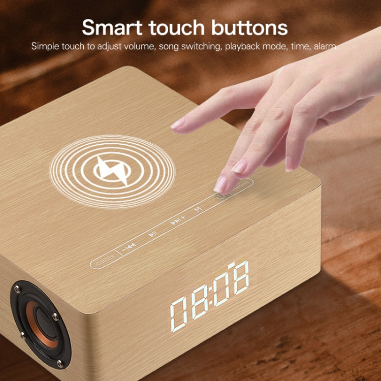 Q5A Multifunzionale Touch Clock Display in legno Altoparlante Bluetooth con ricarica wireless, supporto TF Card e disco U e AUX da 3,5 mm, Q5A