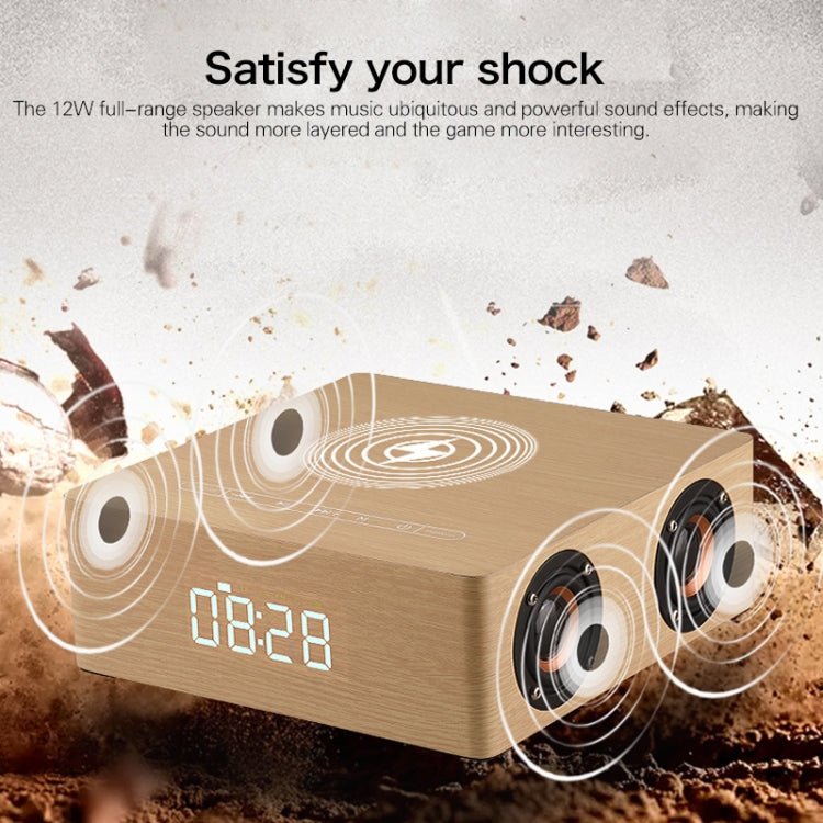 Q5A Multifunzionale Touch Clock Display in legno Altoparlante Bluetooth con ricarica wireless, supporto TF Card e disco U e AUX da 3,5 mm, Q5A