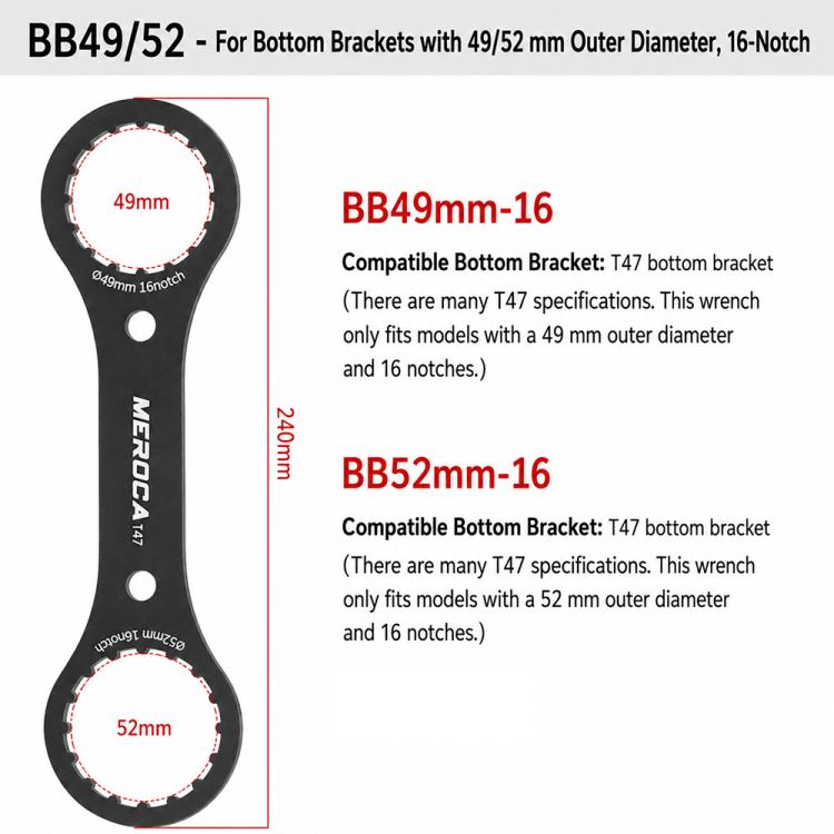 Attrezzo per la rimozione della guarnitura cava della bicicletta MEROC, chiave per asse, BB44, BB39+BB40.5 2 in 1 Wrench, BB49+BB52 2 in 1 Wrench For T47, BB44+BB46 2 in 1 Wrench