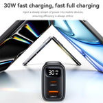 Caricabatterie rapido Yesido 30 W GaN con USB-A e Type-C e display digitale