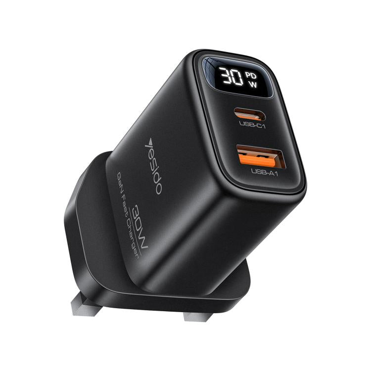 Caricabatterie rapido Yesido 30 W GaN con USB-A e Type-C e display digitale
