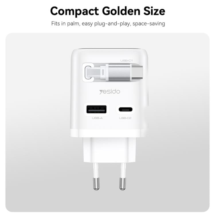 Caricabatterie rapido Yesido da 70 W con display TFT GaN e cavo Type-C retrattile., EU Plug, UK Plug, US Plug