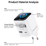 Caricabatterie rapido Yesido da 70 W con display TFT GaN e cavo Type-C retrattile., EU Plug, UK Plug, US Plug