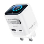 Caricabatterie rapido Yesido da 70 W con display TFT GaN e cavo Type-C retrattile., EU Plug, UK Plug, US Plug