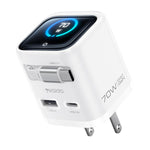 Caricabatterie rapido Yesido da 70 W con display TFT GaN e cavo Type-C retrattile., EU Plug, UK Plug, US Plug