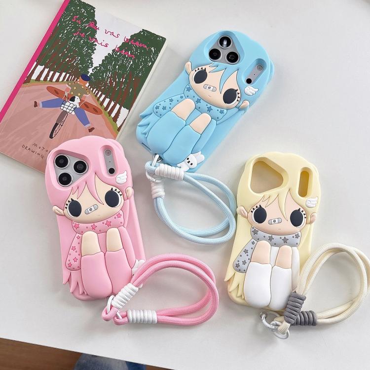Custodia per telefono in silicone con laccetto e motivo "Wings Girl"., For iPhone 18, For iPhone 18 Pro, For iPhone 18 Pro Max, For iPhone 17 Pro Max, For iPhone 17 Pro, For iPhone 17, For iPhone 16 Pro Max, For iPhone 16 Pro