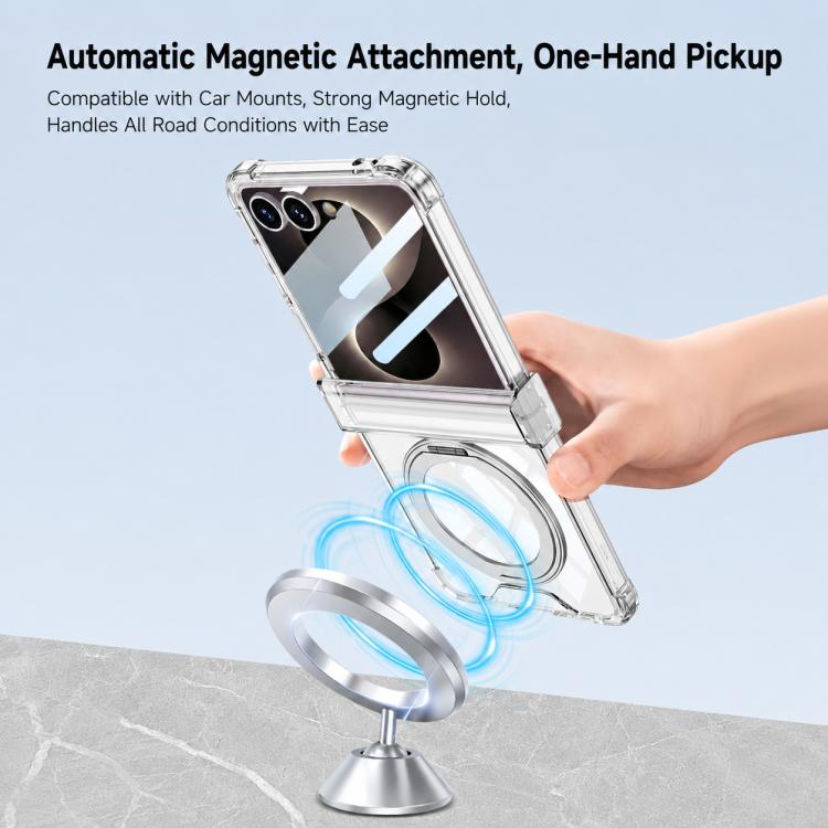 Custodia per telefono GKK con cerniera airbag integrata e copertura completa, dotata di supporto magnetico girevole., For Galaxy Z Flip8 5G