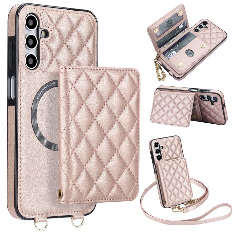 Portafoglio romboidale con custodia magnetica per telefono, tracolla e cinturino da polso, For Galaxy A36 5G, For Galaxy A16 4G / 5G, For Galaxy A15 4G / 5G, For Galaxy A55 5G