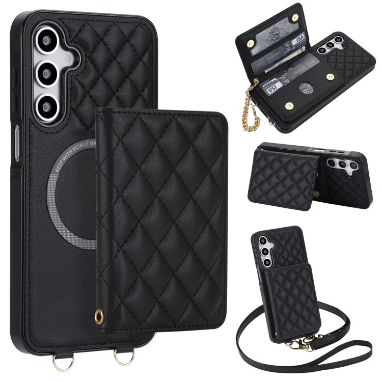 Portafoglio romboidale con custodia magnetica per telefono, tracolla e cinturino da polso, For Galaxy A36 5G, For Galaxy A16 4G / 5G, For Galaxy A15 4G / 5G, For Galaxy A55 5G