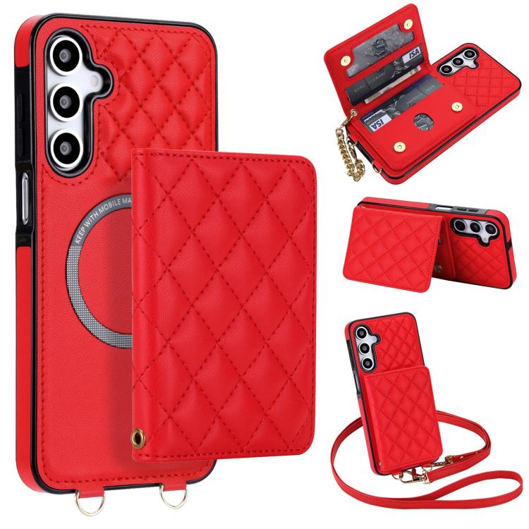 Portafoglio romboidale con custodia magnetica per telefono, tracolla e cinturino da polso, For Galaxy A36 5G, For Galaxy A16 4G / 5G, For Galaxy A15 4G / 5G, For Galaxy A55 5G