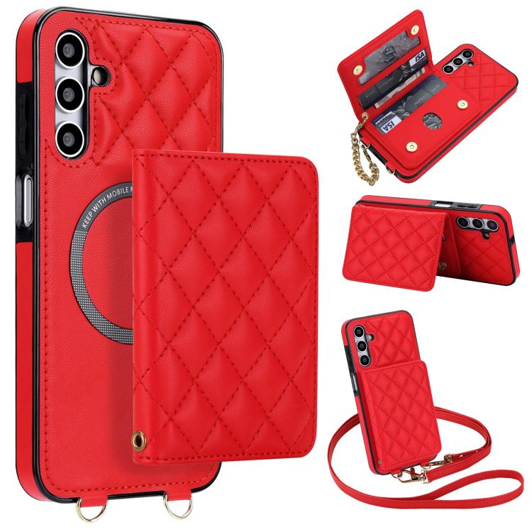 Portafoglio romboidale con custodia magnetica per telefono, tracolla e cinturino da polso, For Galaxy A36 5G, For Galaxy A16 4G / 5G, For Galaxy A15 4G / 5G, For Galaxy A55 5G