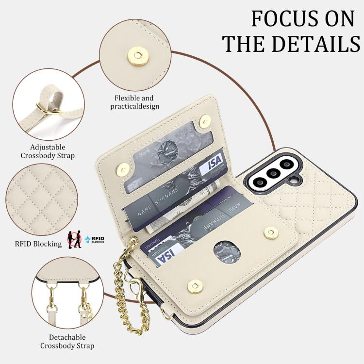 Portafoglio romboidale con custodia magnetica per telefono, tracolla e cinturino da polso, For Galaxy A36 5G, For Galaxy A16 4G / 5G, For Galaxy A15 4G / 5G, For Galaxy A55 5G