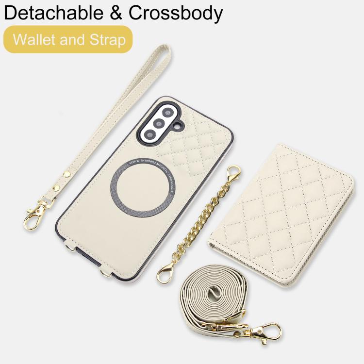 Portafoglio romboidale con custodia magnetica per telefono, tracolla e cinturino da polso, For Galaxy A36 5G, For Galaxy A16 4G / 5G, For Galaxy A15 4G / 5G, For Galaxy A55 5G