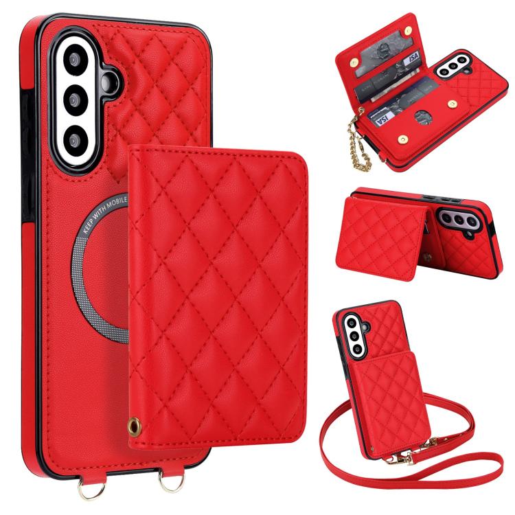 Portafoglio romboidale con custodia magnetica per telefono, tracolla e cinturino da polso, For Galaxy A36 5G, For Galaxy A16 4G / 5G, For Galaxy A15 4G / 5G, For Galaxy A55 5G