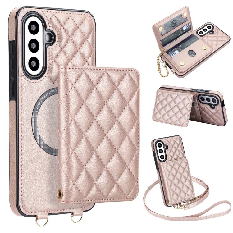 Portafoglio romboidale con custodia magnetica per telefono, tracolla e cinturino da polso, For Galaxy A36 5G, For Galaxy A16 4G / 5G, For Galaxy A15 4G / 5G, For Galaxy A55 5G