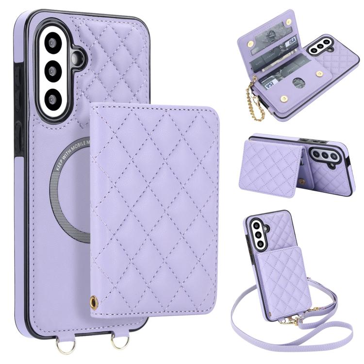 Portafoglio romboidale con custodia magnetica per telefono, tracolla e cinturino da polso, For Galaxy A36 5G, For Galaxy A16 4G / 5G, For Galaxy A15 4G / 5G, For Galaxy A55 5G