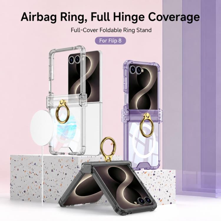 Custodia per telefono antiurto GKK MagSafe con cerniera airbag e anello di supporto., For Galaxy Z Flip8 5G