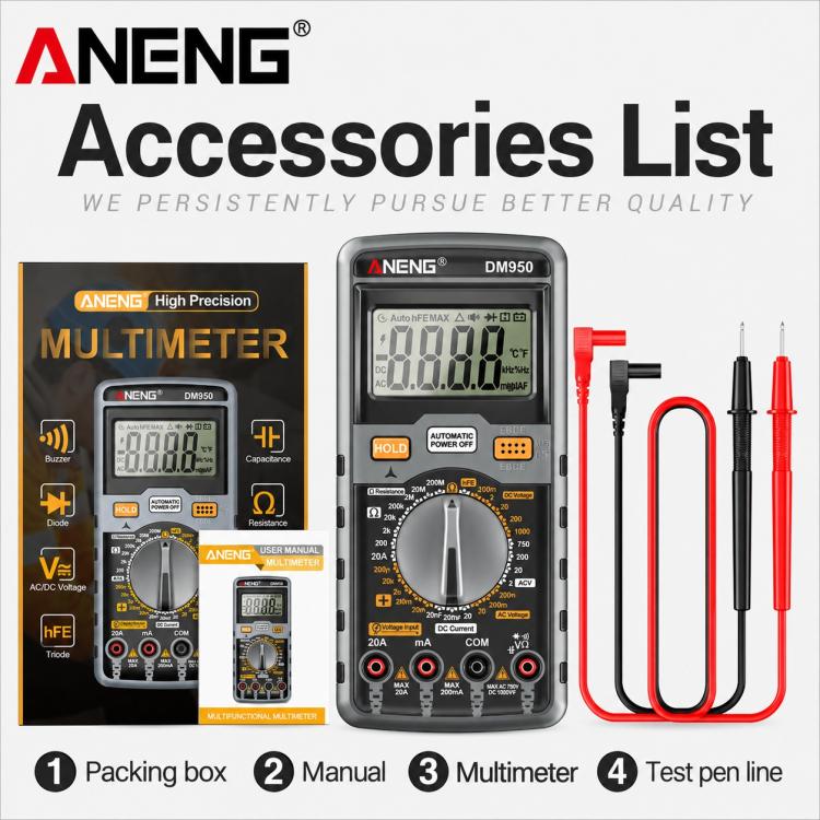 Multimetro digitale ANENG DM950 a gamma completa e resistente al calore., DM950