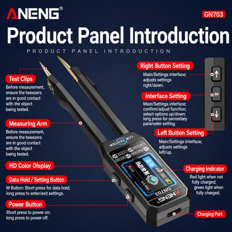 Pinzette ANENG GN703, strumento di misura digitale LCR, GN703