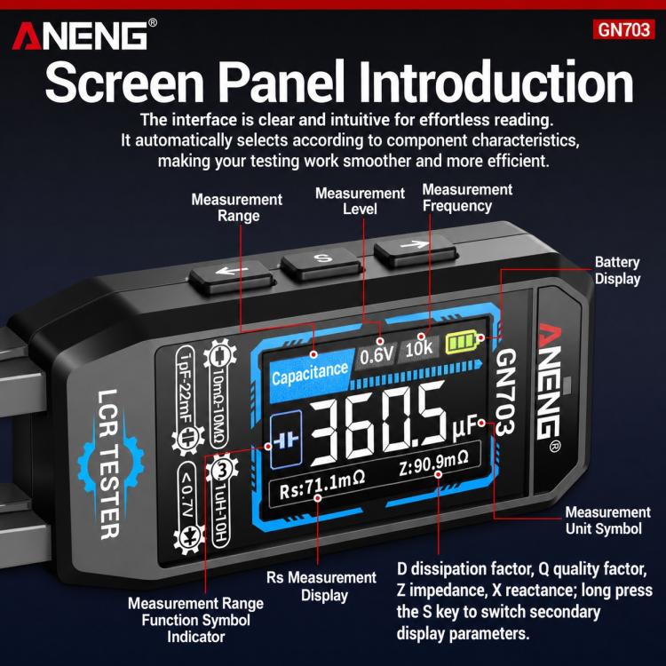 Pinzette ANENG GN703, strumento di misura digitale LCR, GN703