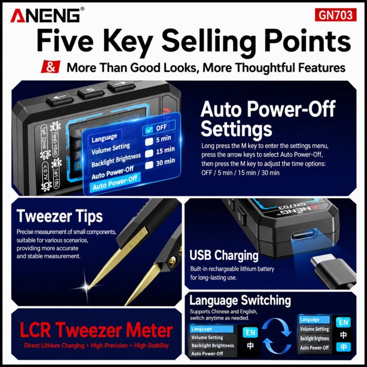 Pinzette ANENG GN703, strumento di misura digitale LCR, GN703