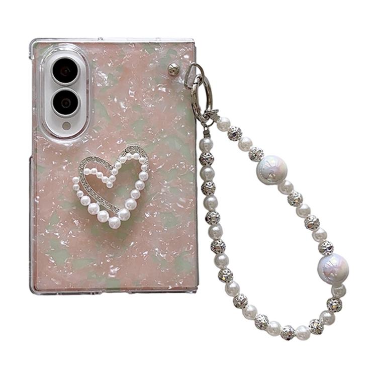 Custodia per telefono con texture a conchiglia perlata e braccialetto fai da te, For Galaxy Z Fold8 5G