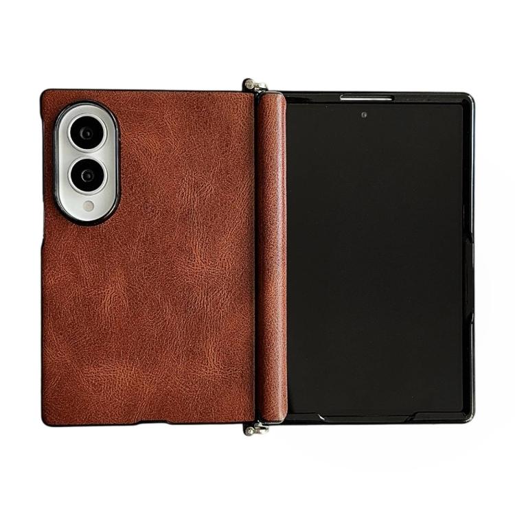 Custodia per telefono con texture in pelle Crazy Horse, con morsetto laterale e asse centrale magnetico., For Galaxy Z Fold8 5G