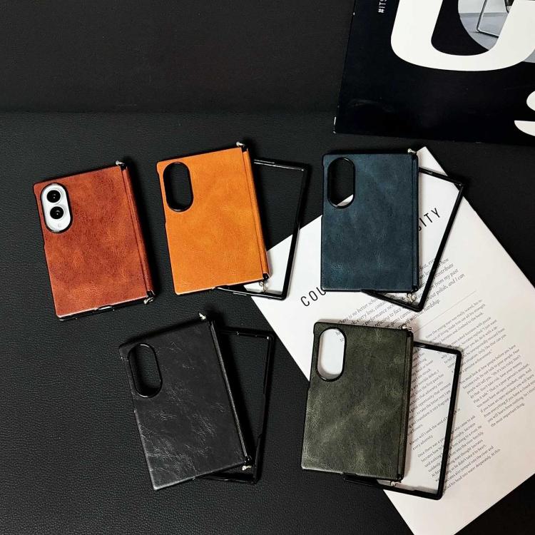 Custodia per telefono con texture in pelle Crazy Horse, con morsetto laterale e asse centrale magnetico., For Galaxy Z Fold8 5G
