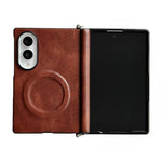 Custodia per telefono in pelle magnetica con cerniera a morsetto laterale e texture Crazy Horse., For Galaxy Z Fold8 5G