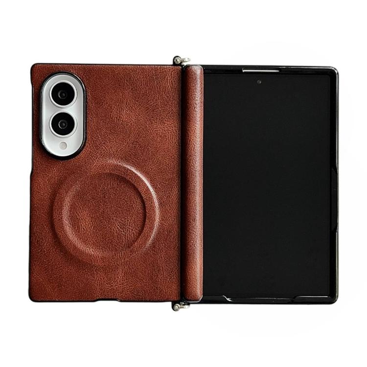 Custodia per telefono in pelle magnetica con cerniera a morsetto laterale e texture Crazy Horse., For Galaxy Z Fold8 5G