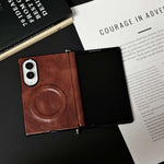 Custodia per telefono in pelle magnetica con cerniera a morsetto laterale e texture Crazy Horse., For Galaxy Z Fold8 5G