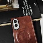 Custodia per telefono in pelle magnetica con cerniera a morsetto laterale e texture Crazy Horse., For Galaxy Z Fold8 5G