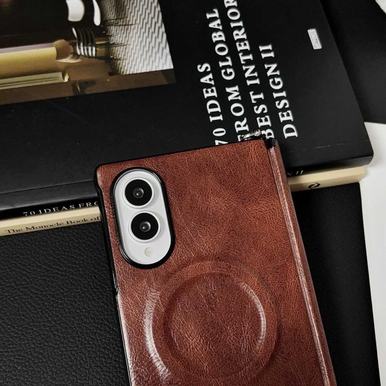 Custodia per telefono in pelle magnetica con cerniera a morsetto laterale e texture Crazy Horse., For Galaxy Z Fold8 5G