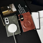 Custodia per telefono in pelle magnetica con cerniera a morsetto laterale e texture Crazy Horse., For Galaxy Z Fold8 5G