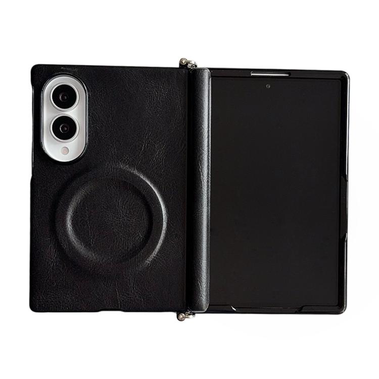 Custodia per telefono in pelle magnetica con cerniera a morsetto laterale e texture Crazy Horse., For Galaxy Z Fold8 5G