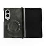 Custodia per telefono in pelle magnetica con cerniera a morsetto laterale e texture Crazy Horse., For Galaxy Z Fold8 5G