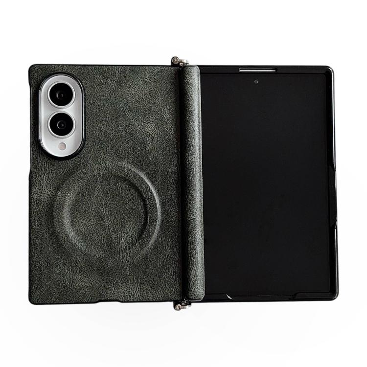 Custodia per telefono in pelle magnetica con cerniera a morsetto laterale e texture Crazy Horse., For Galaxy Z Fold8 5G