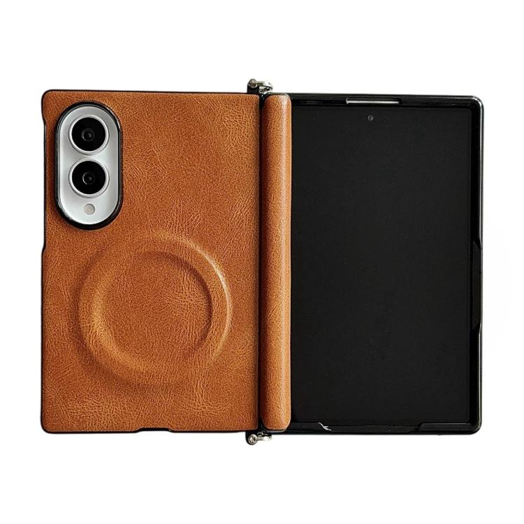 Custodia per telefono in pelle magnetica con cerniera a morsetto laterale e texture Crazy Horse., For Galaxy Z Fold8 5G