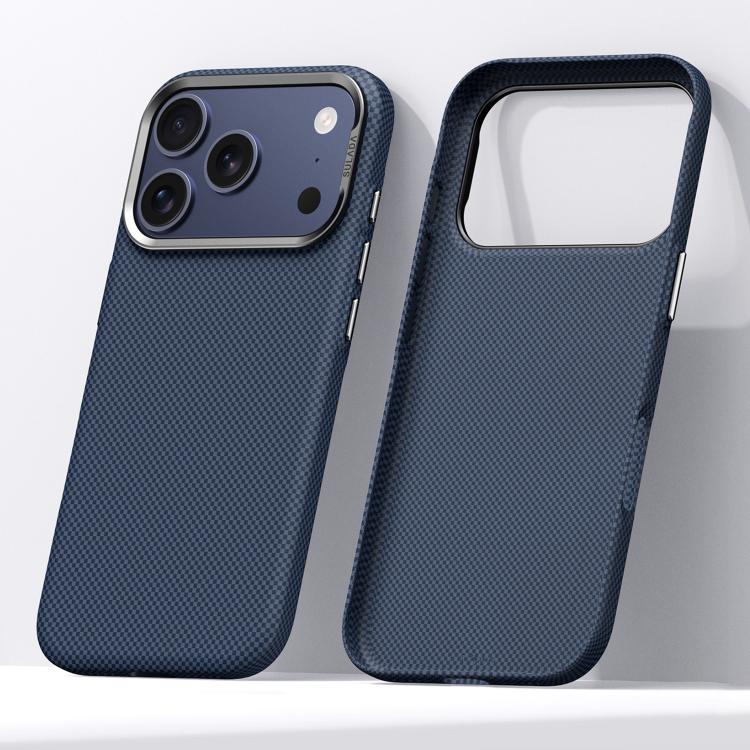Custodia telefono con motivo a griglia in Kevlar effetto pelle per iPhone 18 Pro
