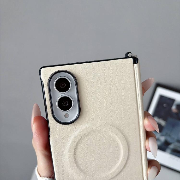Morsetto laterale Asse centrale Morandi Custodia per telefono magnetica in similpelle tinta unita con texture effetto pelle, For Galaxy Z Fold8 5G