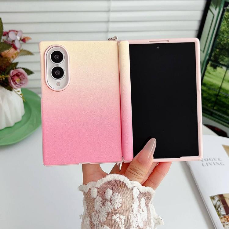 Custodia per telefono con cerniera a morsetto laterale magnetica e texture effetto pelle sfumata colorata., For Galaxy Z Fold8 5G