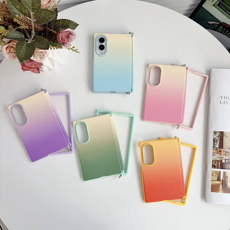 Custodia per telefono con cerniera a morsetto laterale magnetica e texture effetto pelle sfumata colorata., For Galaxy Z Fold8 5G
