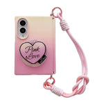Supporto per telefono con cinturino da polso e doppio magnete laterale ad asse centrale, con texture in pelle sfumata e cinturino da polso., For Galaxy Z Fold8 5G