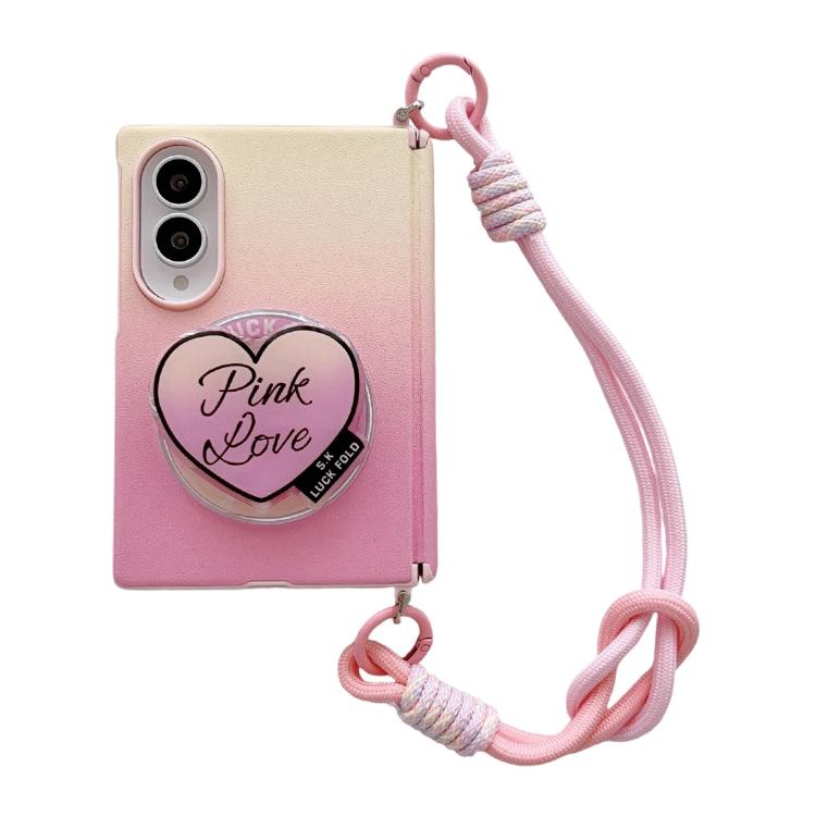 Supporto per telefono con cinturino da polso e doppio magnete laterale ad asse centrale, con texture in pelle sfumata e cinturino da polso., For Galaxy Z Fold8 5G